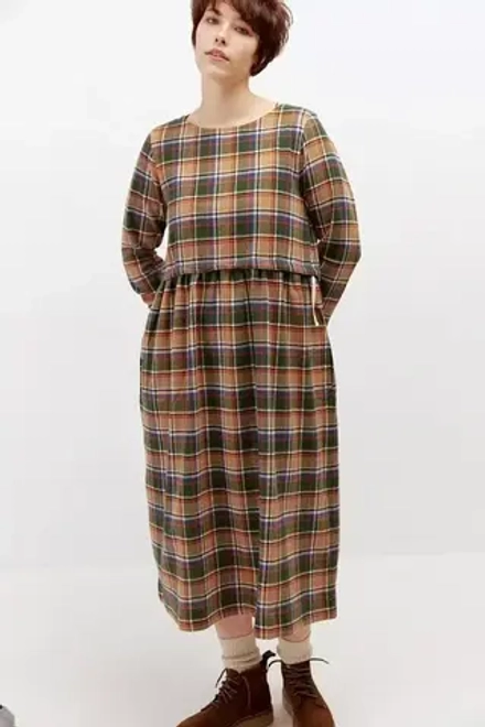 Платье с кулиской в бежево-синюю клетку