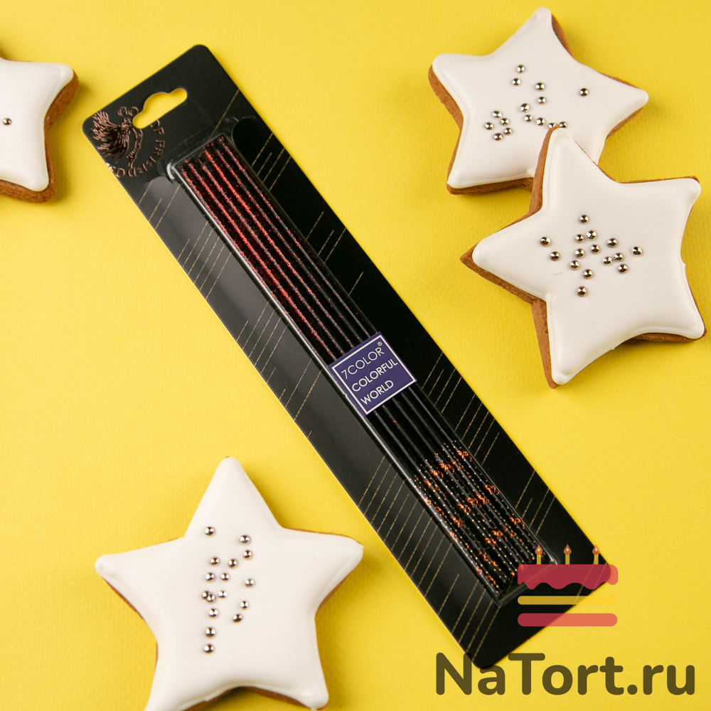 Набор свечей для торта «Полночь» (красные блестки, 17 см) 6 шт