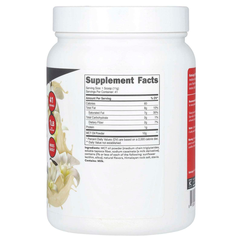 KetoLogic, порошок из масла MCT, со вкусом французской ванили, 454 г (1 фунт)