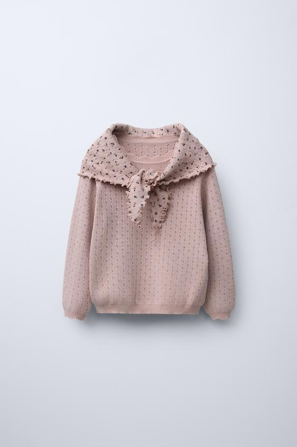 ZARA СВИТЕР С ЦВЕТОЧНЫМ ПРИНТОМ И БАНДАНОЙ, ПУДРОВО-РОЗОВЫЙ