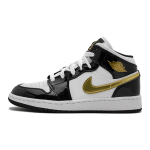 Кроссовки Air Jordan 1 Mid GS Patent Black White Gold