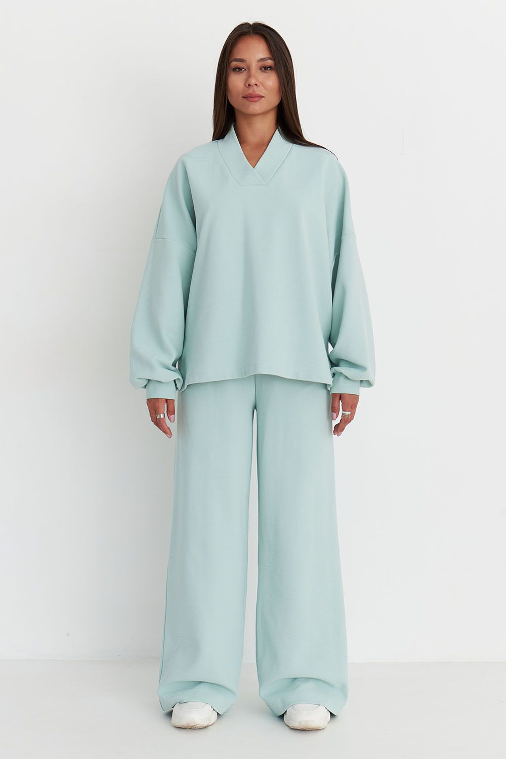 Лонгслив оверсайз из рифленого хлопка цвета мята