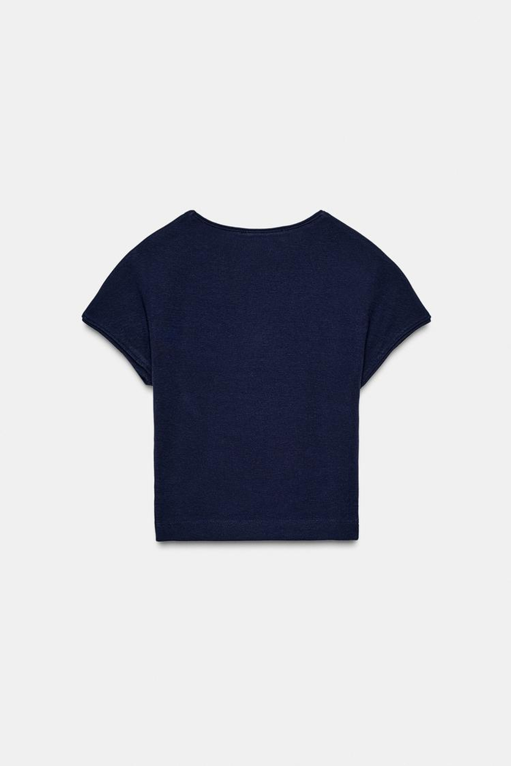 ZARA УКОРОЧЕННАЯ ФУТБОЛКА С КОРОТКИМИ РУКАВАМИ, МОРСКОЙ СИНИЙ