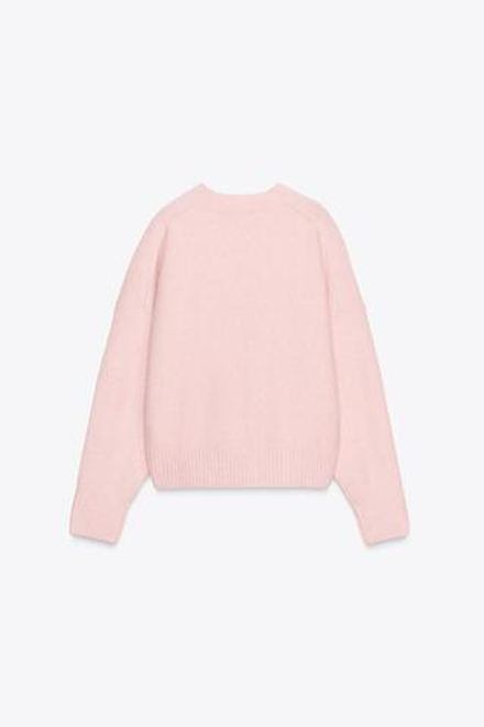 ZARA ОДНОТОННЫЙ СВИТЕР ИЗ МЯГКОГО ТРИКОТАЖА, СВЕТЛО-РОЗОВЫЙ