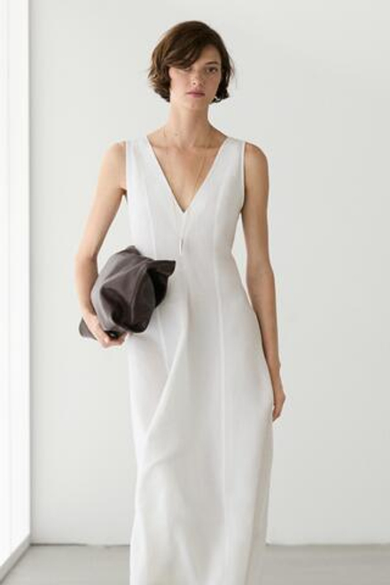 Massimo Dutti Струящееся льняное платье миди, белый