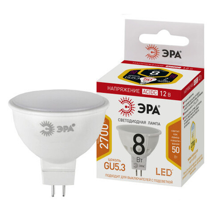 Лампочка светодиодная ЭРА STD LED MR16-8W-12V-827-GU5.3 GU5.3 8 Вт софит теплый белый свет