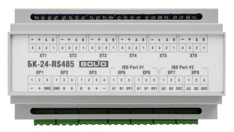 БК-24-RS485-01 - Блок коммутации для установки в шкафы, боксы. Две  внешних линии RS485 и одна внутренняя. Питание 24 В.