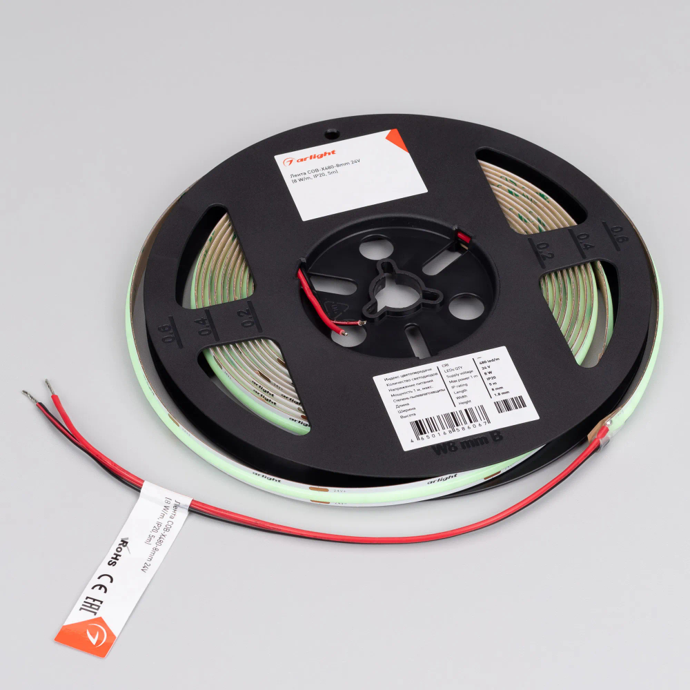 Светодиодная лента COB-X480-8mm 24V Sky Blue (8 W/m, IP20, 5m) (Arlight, -) 047740