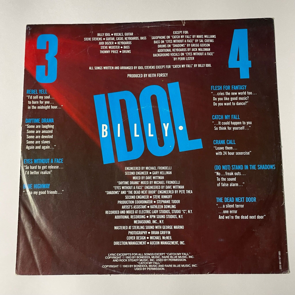Винтажная виниловая пластинка LP Billy Idol Rebel Yell (Без Конверта) (Germany 1983)