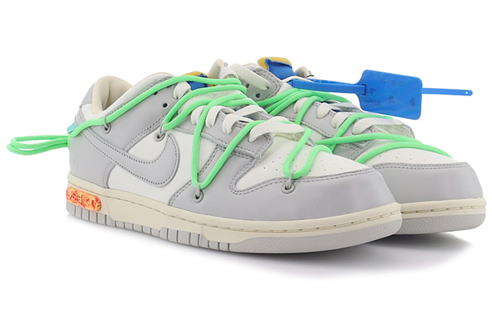 OFF-WHITE x Nike Dunk Low "The 50" NO.26 Green Lace Blue Buckle Low Panel Shoes Grey and White