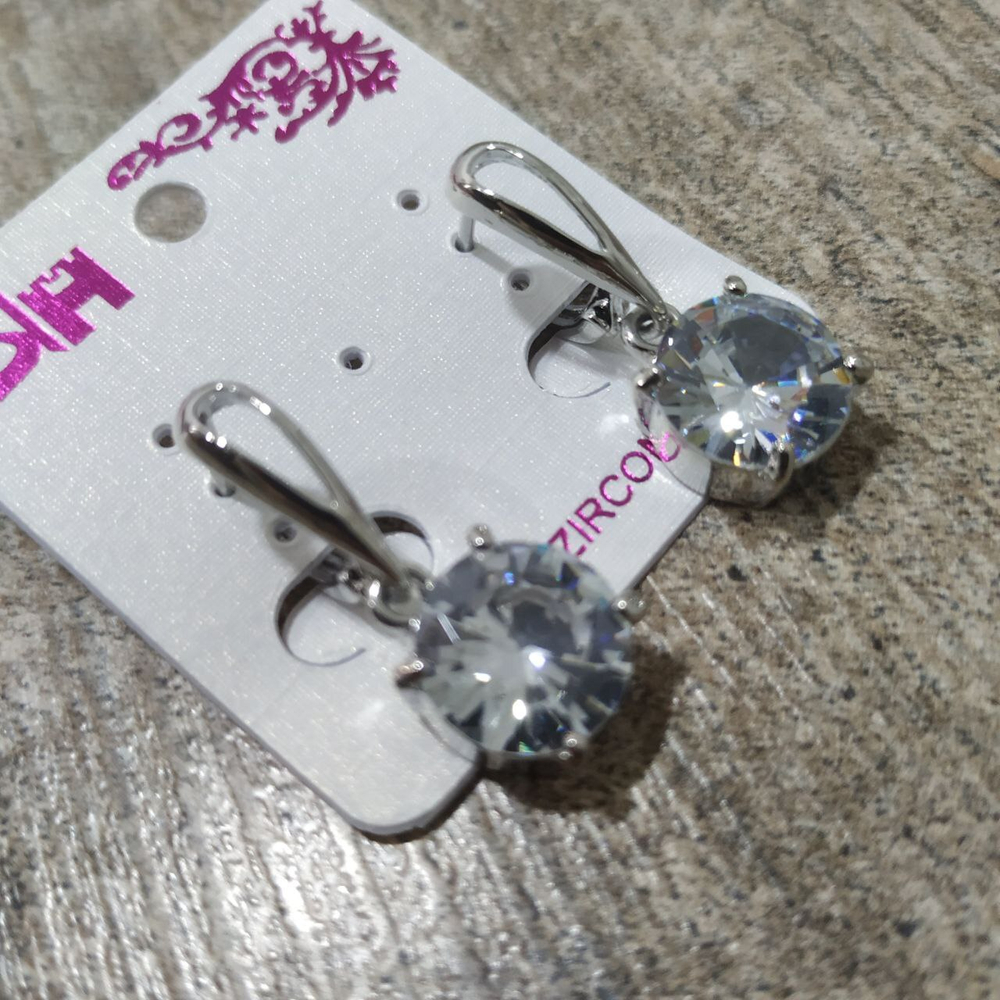 Серьги на англ.заст. Cubic Zirconia подвеска круг цвет прозрачный металл серебристый