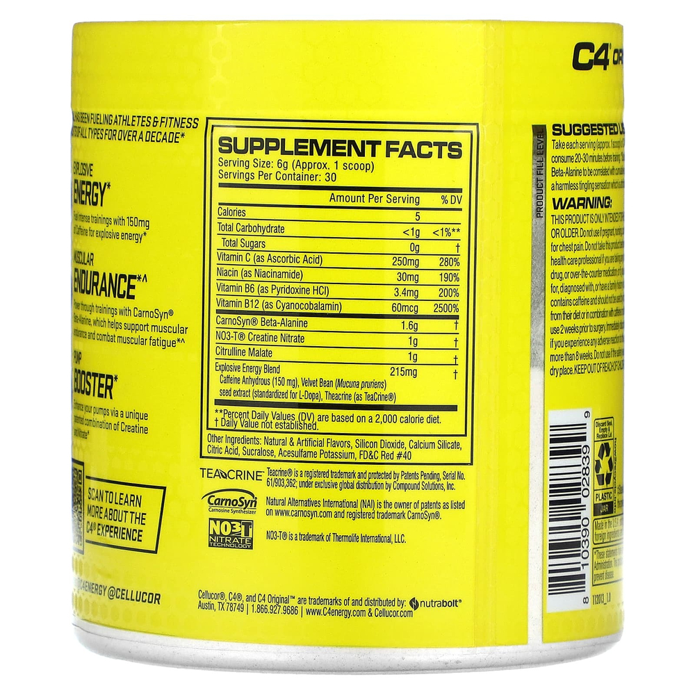 C4 / Cellucor, C4 Original, перед тренировкой, фруктовый пунш, 180 г (6,3 унции)