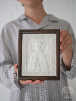 Тайная Вечеря икона из мрамора в деревянной раме 27,5Х16,5см