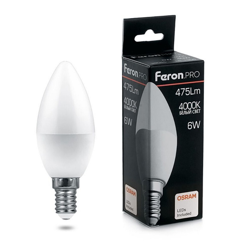 Лампа светодиодная.  6W  230V E14 4000K C37. LB-1306