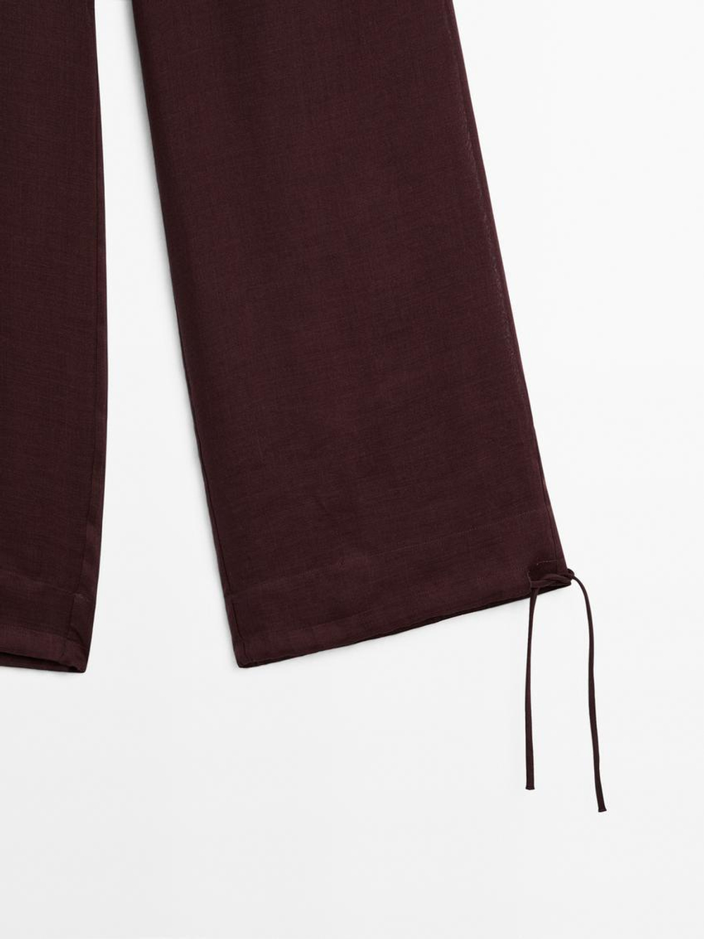 Massimo Dutti Брюки из струящейся смесовой ткани рами на шнурках, гранатовый