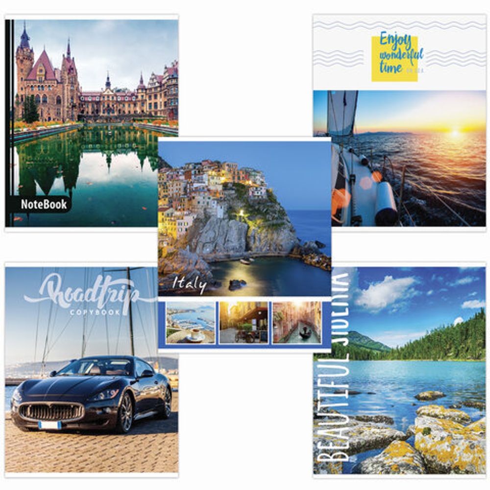 Тетрадь А5, 48 л., BRAUBERG, линия, обложка картон, МИКС, 403040, 5шт