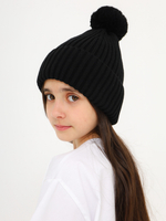 Шапка зимняя с помпоном, черная