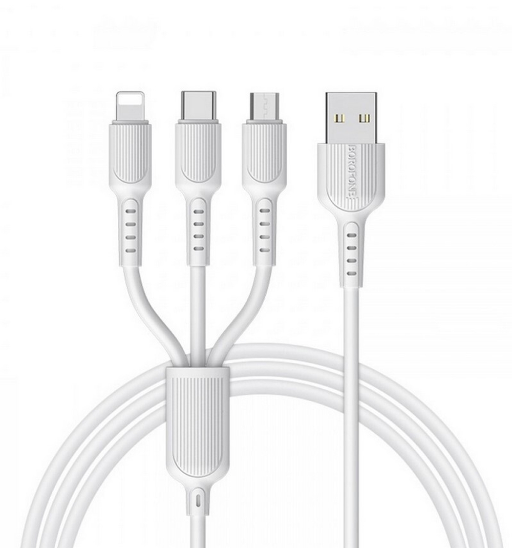 Кабель USB BOROFONE  BX16 3 в 1 для iPhone/Micro/Type C (белый) 1m