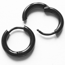 Серьги кольца черные 10 мм для пирсинга ушей. Медицинская сталь, титановое покрытие. Цена за пару