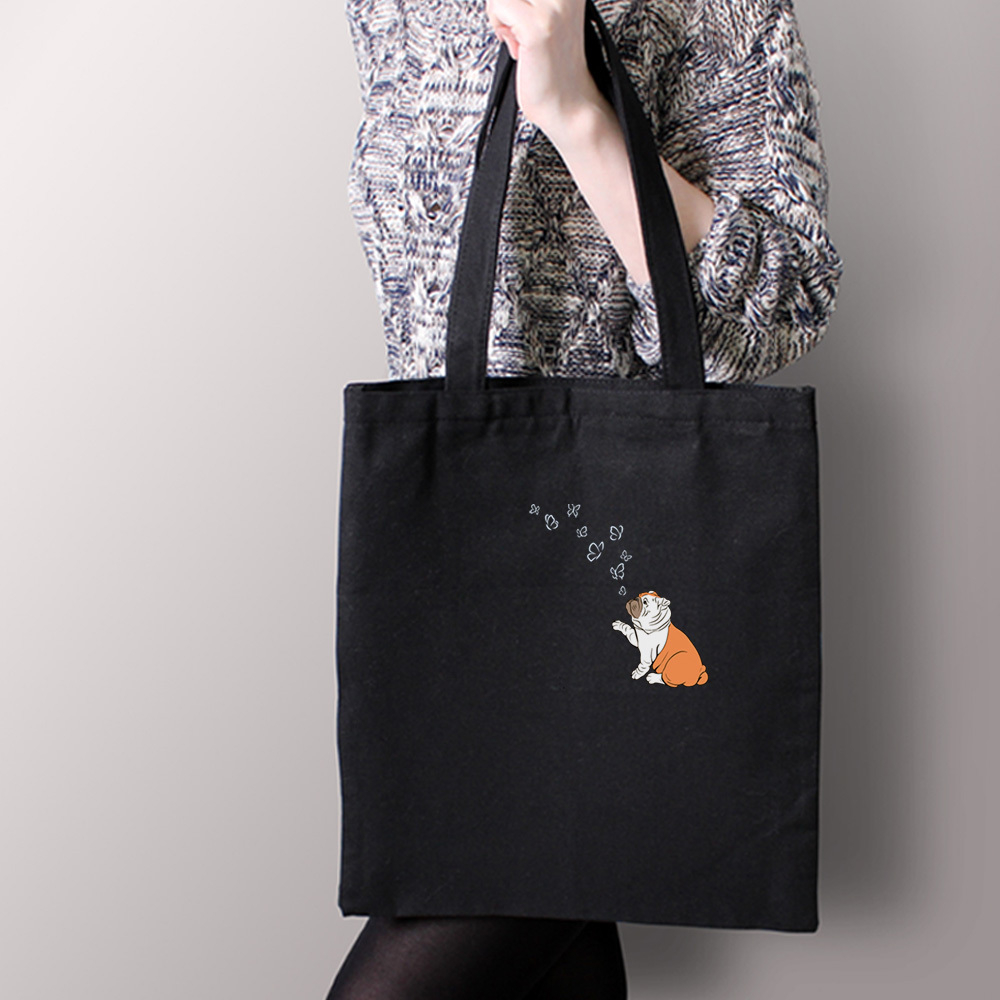 Тканевая сумка "Английский бульдог с бабочками"