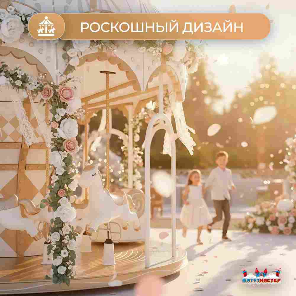 Электрическая свадебная карусель «Белый купол» с LED-подсветкой, 12 мест