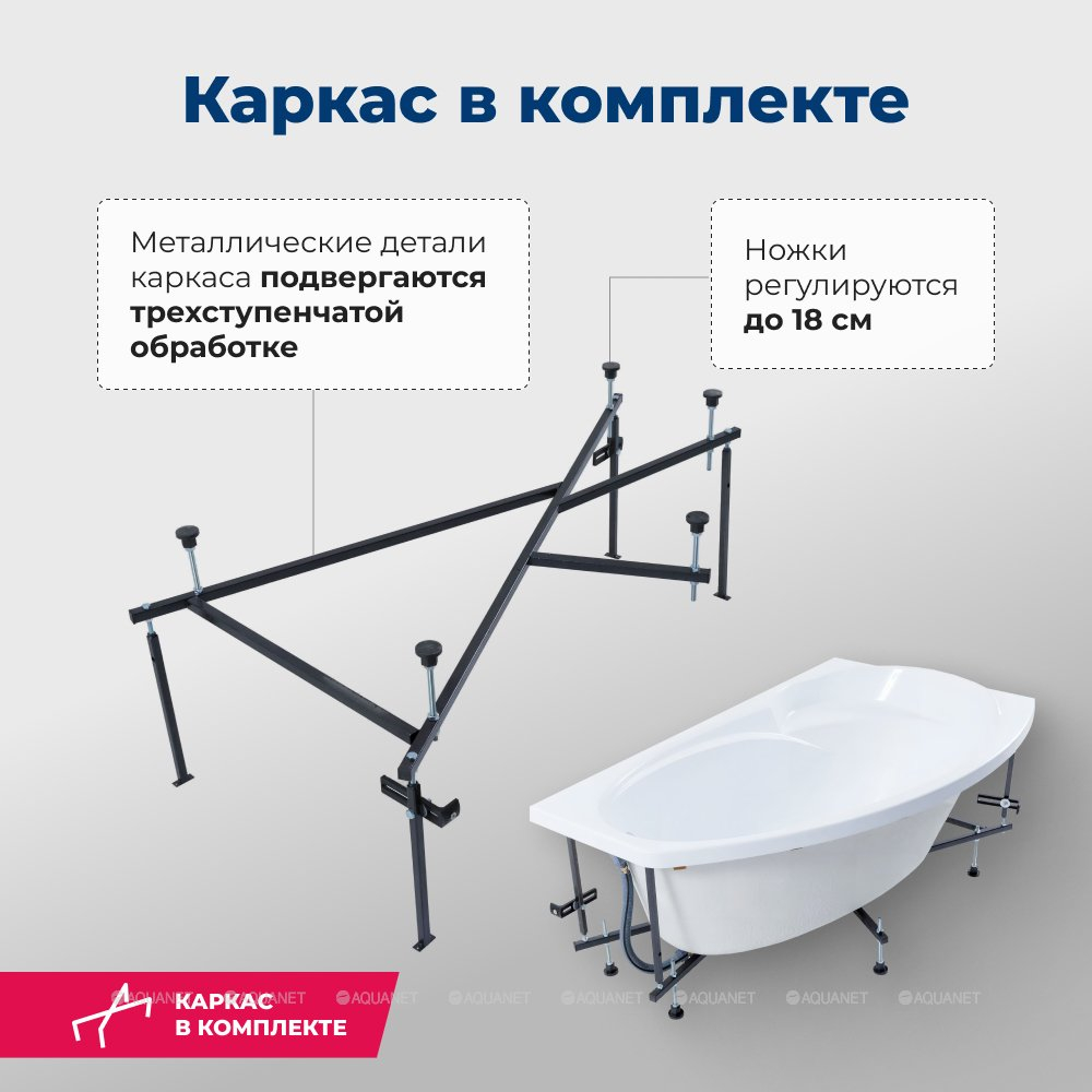 Акриловая ванна Aquanet (Акванет) Jersey 170x90 R с каркасом