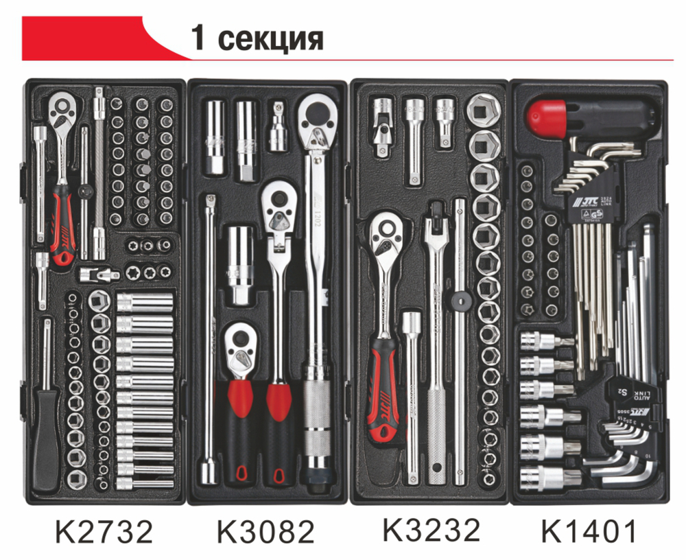 Тележка инструментальная 7 секций (JTC-5021) с набором инструментов 344 предмета JTC