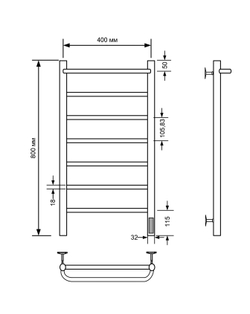 Полотенцесушитель электрический с/т Comfysan Capri EC-8 80/40 с полкой, черный