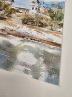 Картина авторская акварельная в паспарту 30х40 см на стену для интерьера "Лужецкий Ферапонтов монастырь"