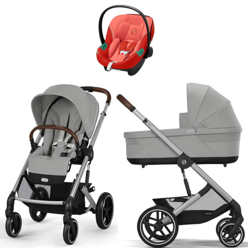 Коляска Cybex Balios S Lux SLV complete Aton S2 Hibiscus Red 3 в 1 Stone Grey с дождевиками