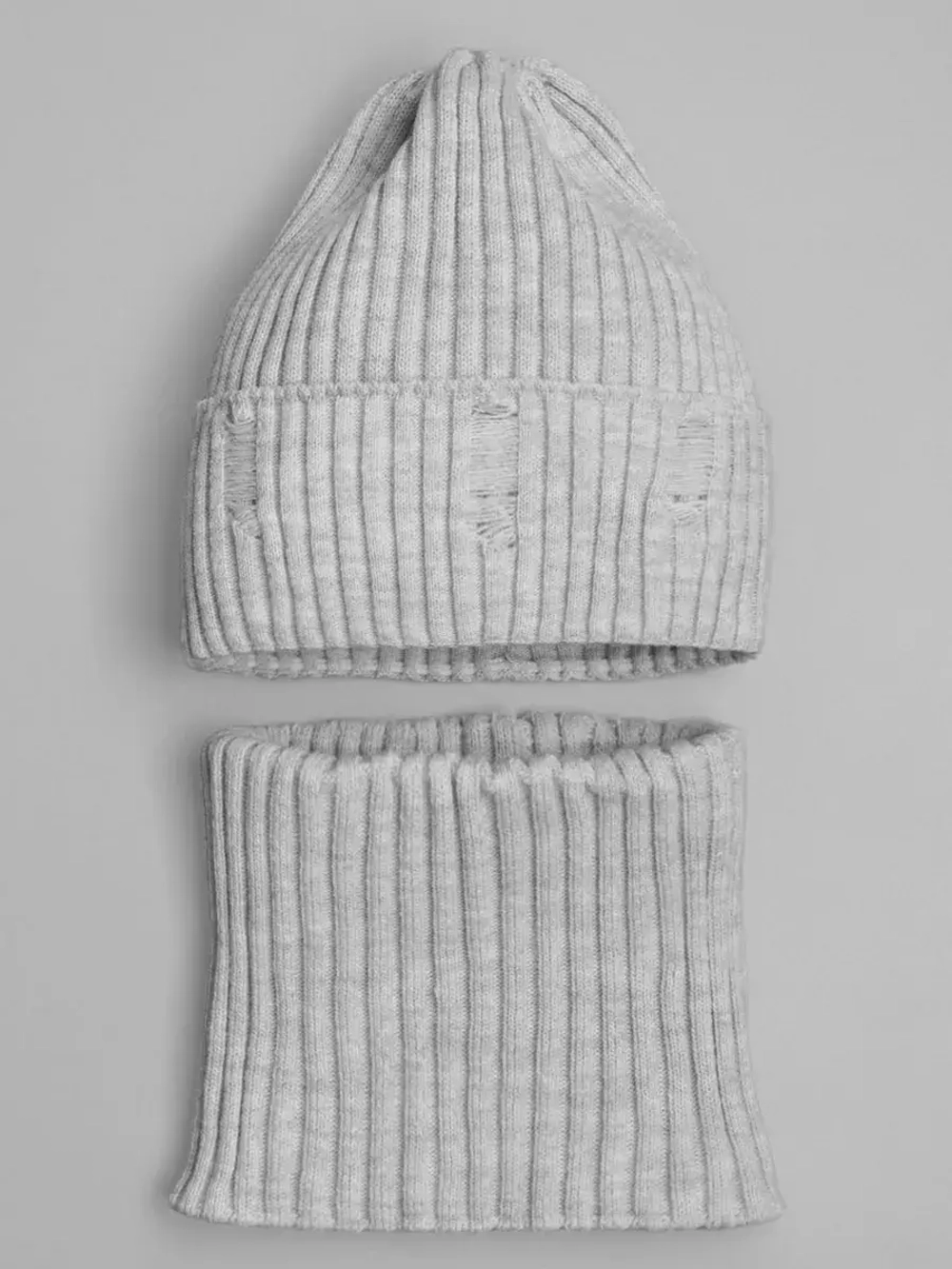 Шапка и снуд для девочки осенние серая