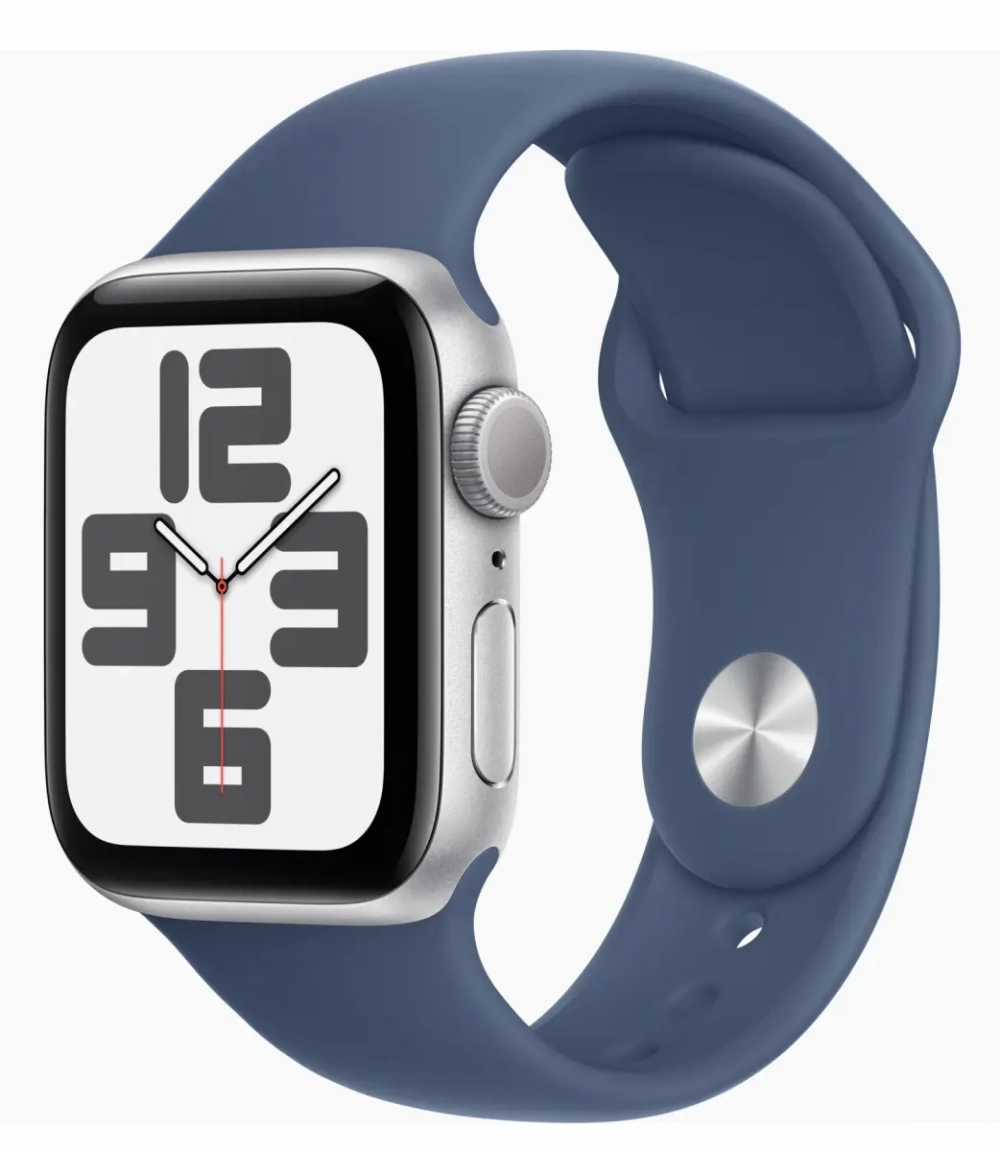 Apple Watch SE 2024, 40 мм, алюминий цвета "серебро", Denim Sport Band, S/M (MXEC3)
