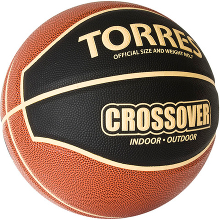 СЦ*Мяч баскетбольный TORRES Crossover, B32097, р.7,ПУ-комп, нейлон. корд, бут.камера, тем. черно-оранж-беж