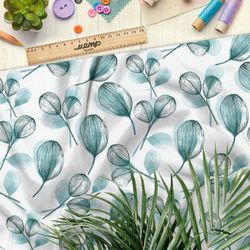 Ткань флис эскиз акварельных листьев на белом фоне