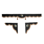 Ламбрекен с косынками универсальные стеганые Орел (экокожа, черный, коричневые кисточки)
