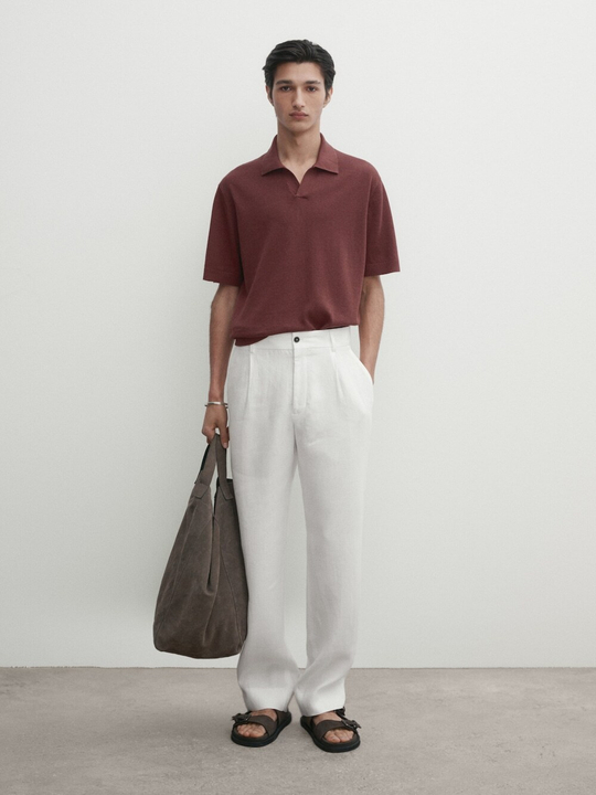 Massimo Dutti Трикотажное поло с короткими рукавами, гранатовый