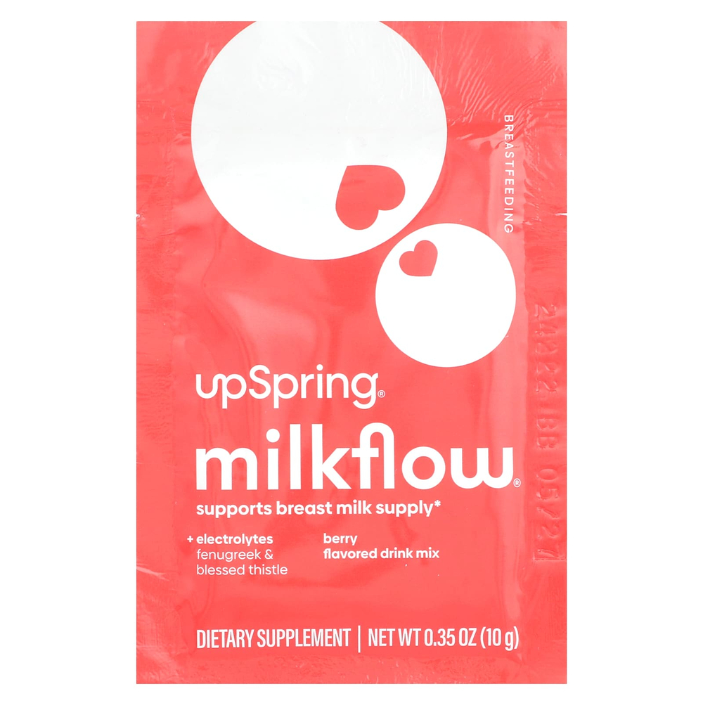UpSpring, MilkFlow, электролиты, пажитник и кникус, напиток со вкусом ягод, 16 пакетиков по 10 г (0,35 унции)