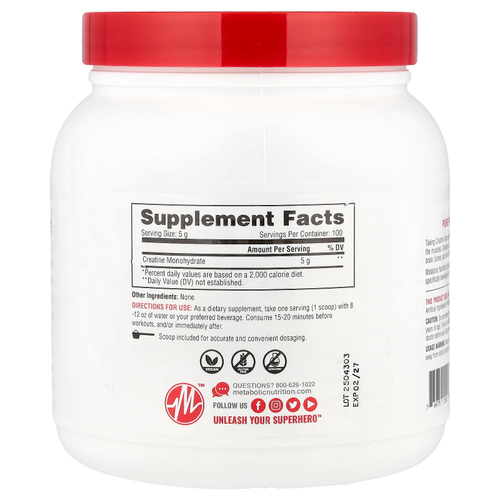 Metabolic Nutrition, Креатин, без добавок, 500 г (17,64 унции)
