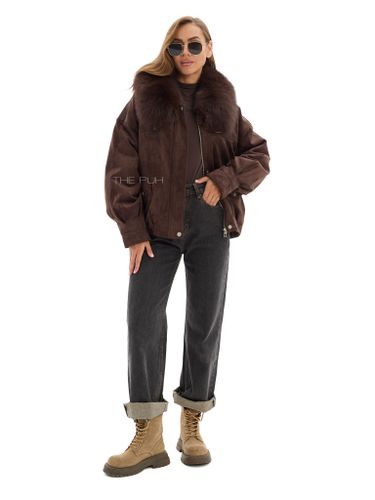 Утепленная замшевая куртка шоколадного цвета