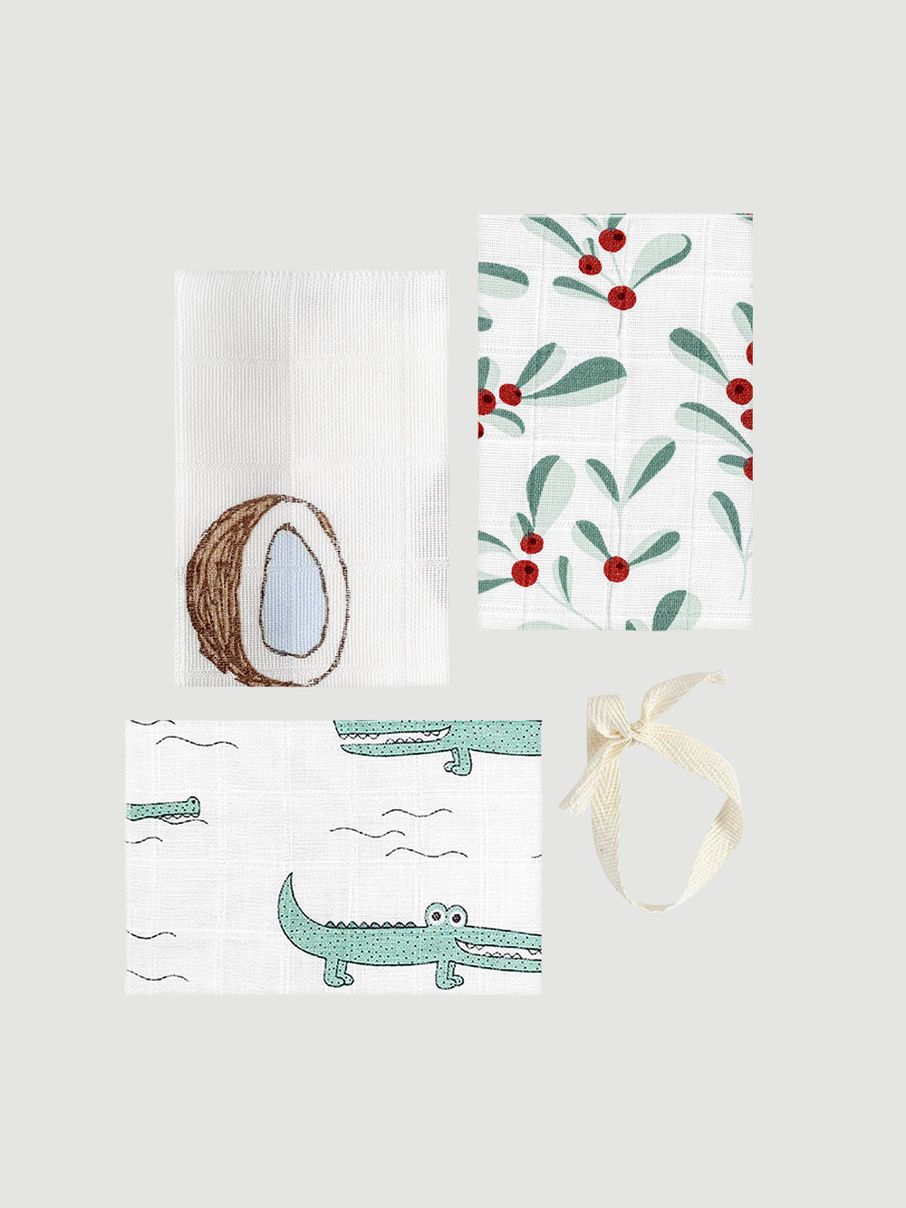 Сет из 3х муслиновых салфеток Mjölk Кокосы/Крокодилы/Брусника