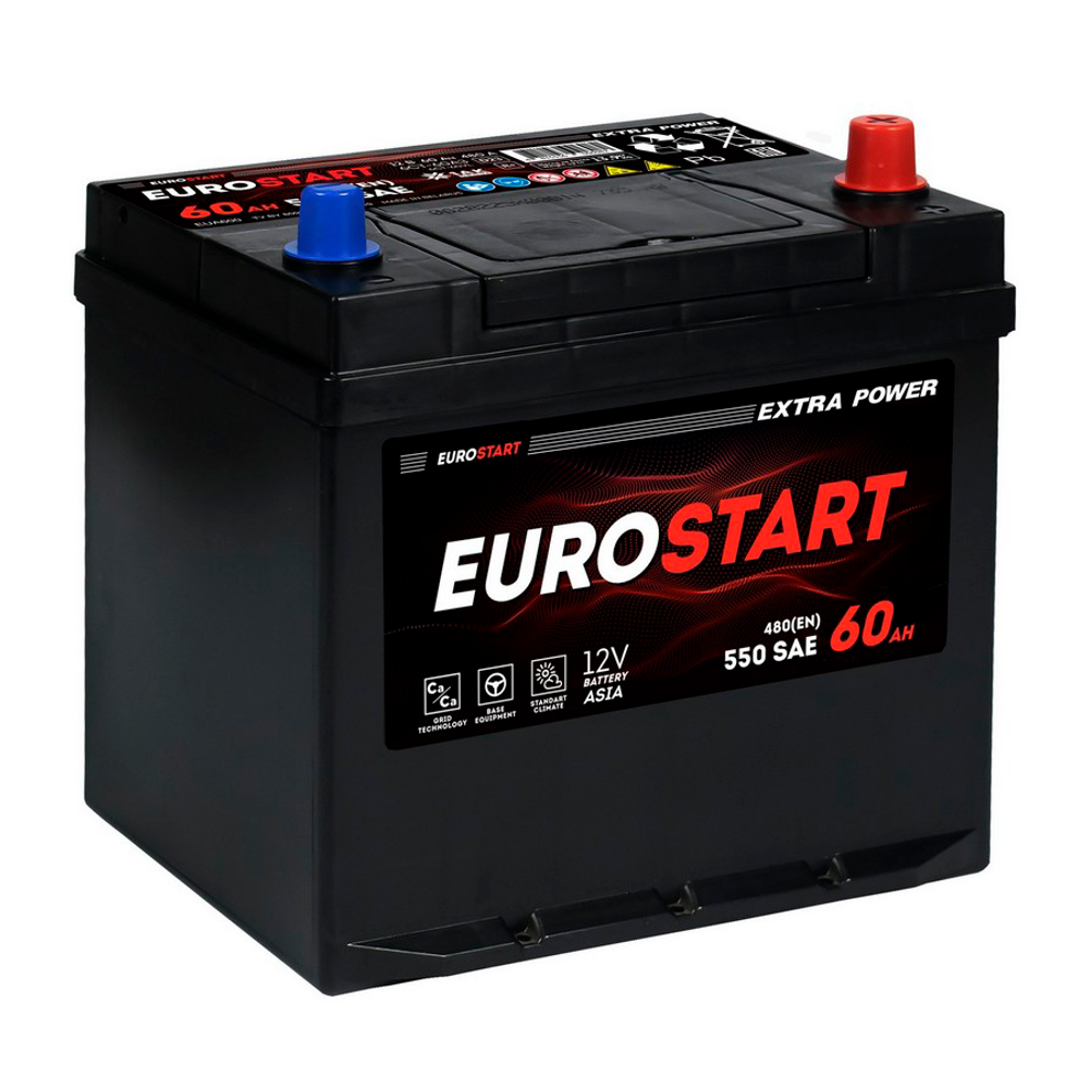 Аккумулятор EUROSTART Extra Power Asia (60Ah, 480A, R+) EUA600