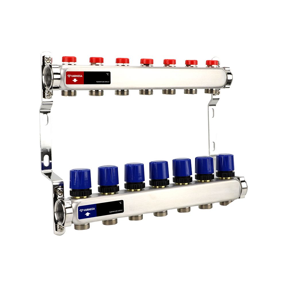 Коллектор из  нерж. стали без расходомеров с регулирующими клапанами 1", 7 x 3/4"EK