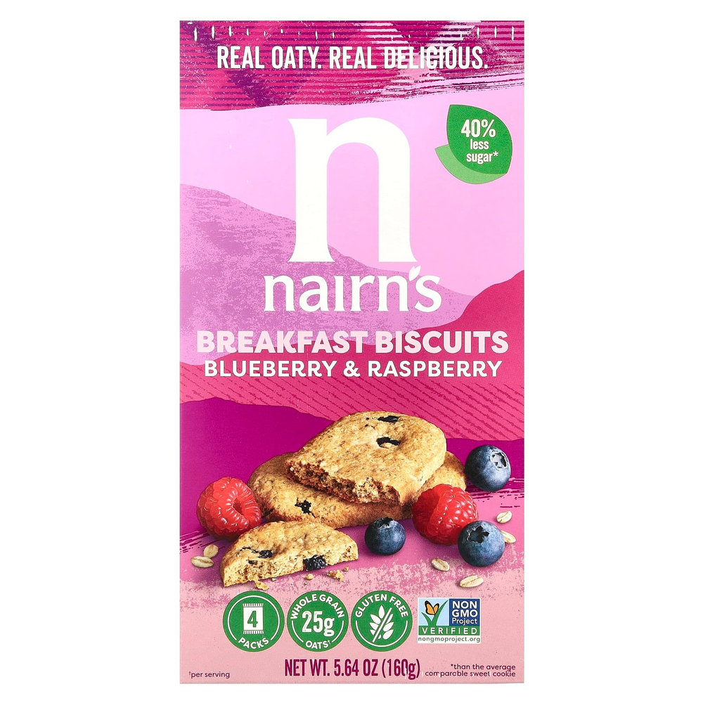 Nairn's, печенье для завтрака, голубика и малина, 160 г (5,64 унции)