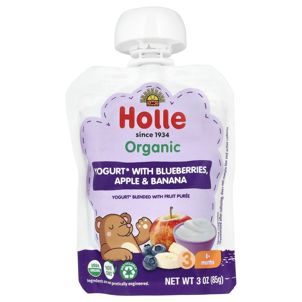 Holle, Органический йогурт с голубикой, яблоком и бананом, для детей от 8 месяцев, 85 г (3 унции)