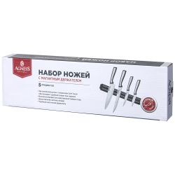 НАБОР НОЖЕЙ AGNESS С МАГНИТНЫМ ДЕРЖАТЕЛЕМ, 5 ПРЕДМЕТОВ