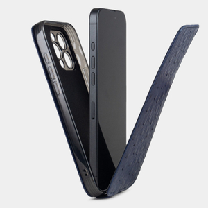 Кожаный чехол для iPhone 16 Pro Max, страус синего цвета