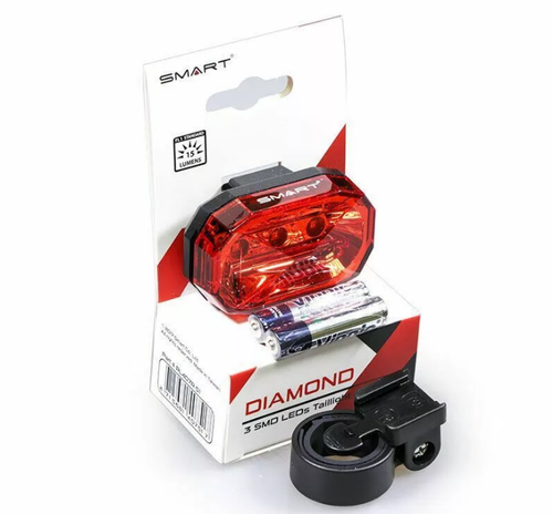 Фонарь SMART DIAMOND, задний, 3 SMD диода 15 lm, 3 режима, крепеж на подседельный штырь, батарейки в комплекте (100)
