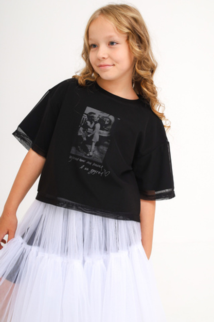 Футболка с сеткой укороченная, черная