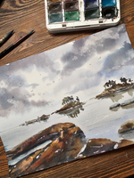 Картина авторская акварельная в паспарту 30х40 см на стену для интерьера "Ладога суровая! Ладога любимая!