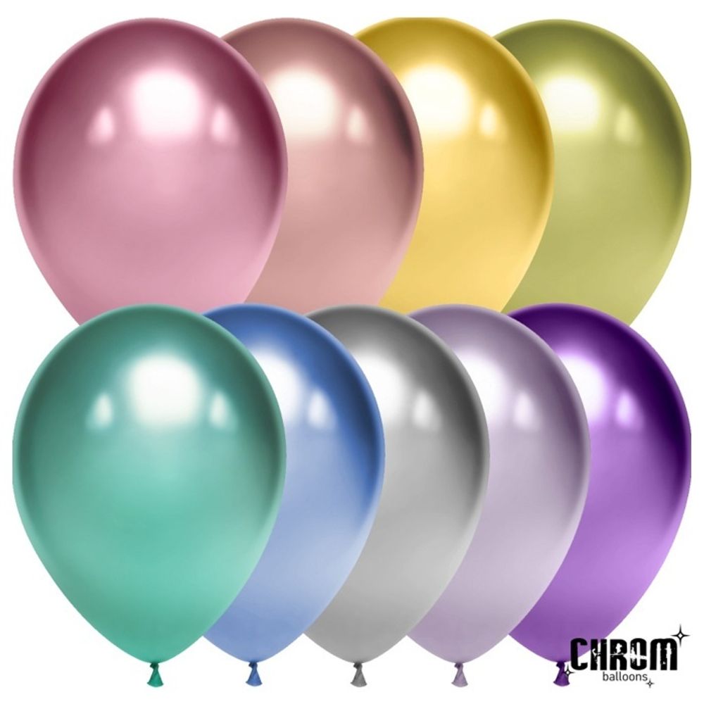 Воздушные шары Дон Баллон, хром ассорти 9 цветов, 50 шт. размер 12&quot; #611110
